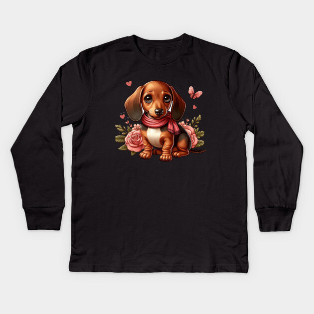 Miniature Dachshund Puppy Creations Kids Long Sleeve T-Shirt by IamActiveDog