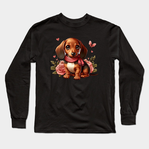 Miniature Dachshund Puppy Creations Long Sleeve T-Shirt by IamActiveDog