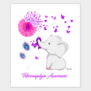 Elephant Fibromyalgia Awareness - Fibromyalgia Ribbon Sticker