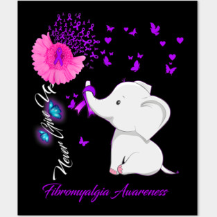 Elephant Fibromyalgia Awareness - Fibromyalgia Ribbon Posters and Art