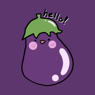 Happy Blushing Purple Eggplant Saying Hello T-Shirt