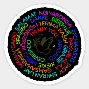 Thank You in Multiple Languages Arranged in Circles in Multi Colors Sticker