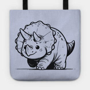Dinosaur Walking Towards Us, Cute Happy Triceratops Tote