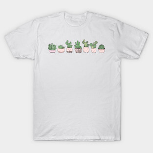 Cute smiling succulents in flowerpots T-Shirt