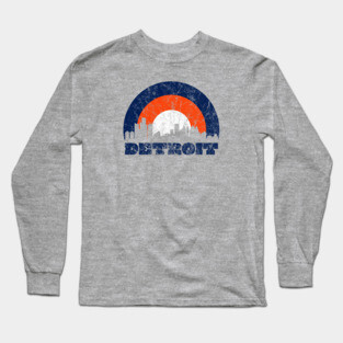 Detroit Vintage Sunrise - Baseball Colors Long Sleeve T-Shirt