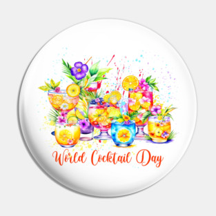 Watercolor World Cocktail Day Pin