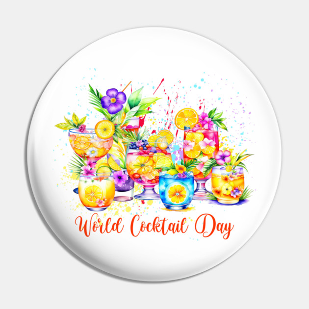 Watercolor World Cocktail Day Pin by HolidayBug