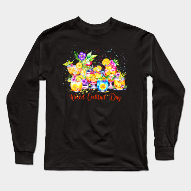 Watercolor World Cocktail Day Long Sleeve T-Shirt by HolidayBug