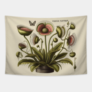 Vintage Venus Flytrap Botanical Tapestry