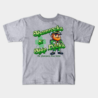 Shamrocks and Ship Decks St Patricks Day 2026 Captain Kids T-Shirt