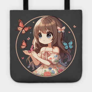 Cute Girl with Butterflies, Tee for Children Tote