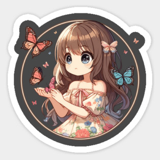 Cute Girl with Butterflies, Tee for Children Magnet