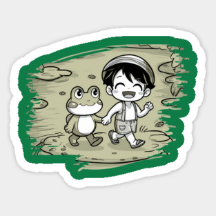 Cute Boy with Friend Frog, Tee for Kids Magnet