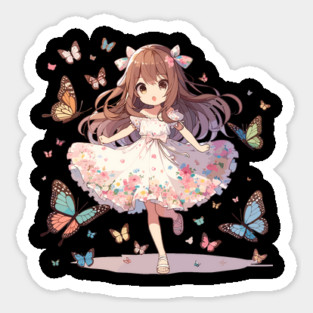 Cute Running Girl, Anime Style T-shirt for Children Sticker