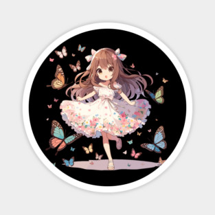 Cute Running Girl, Anime Style T-shirt for Children Magnet