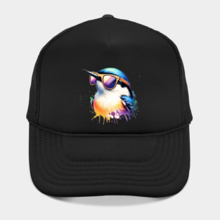 Watercolor White Breasted Nuthatch. Hat