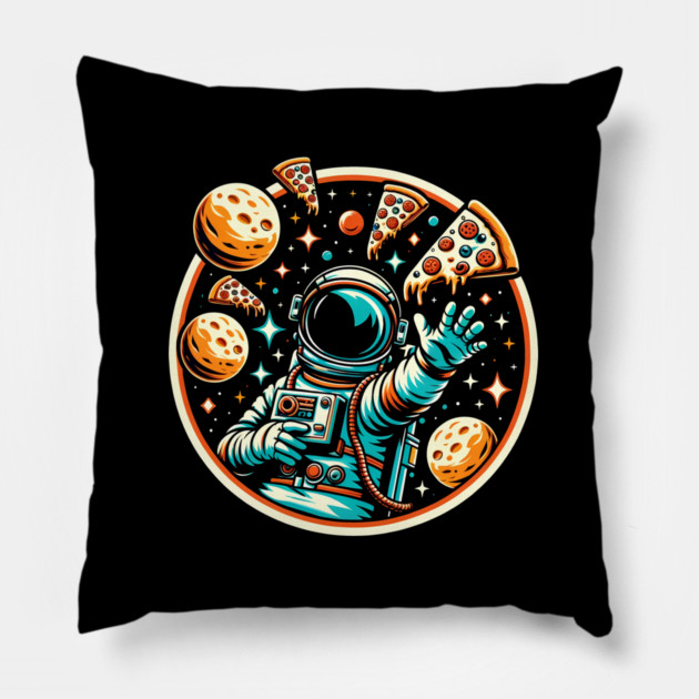 Astronaut in Space with Pizza, Love Eating Pizza Pillow by logiamerch