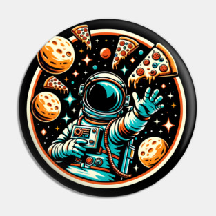 Astronaut in Space with Pizza, Love Eating Pizza Pin