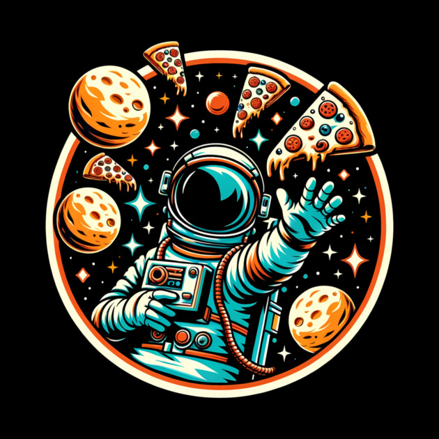 Astronaut in Space with Pizza, Love Eating Pizza by logiamerch