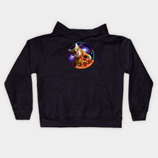 Funny Orange Cat eating Pizza in Space Kids Hoodie
