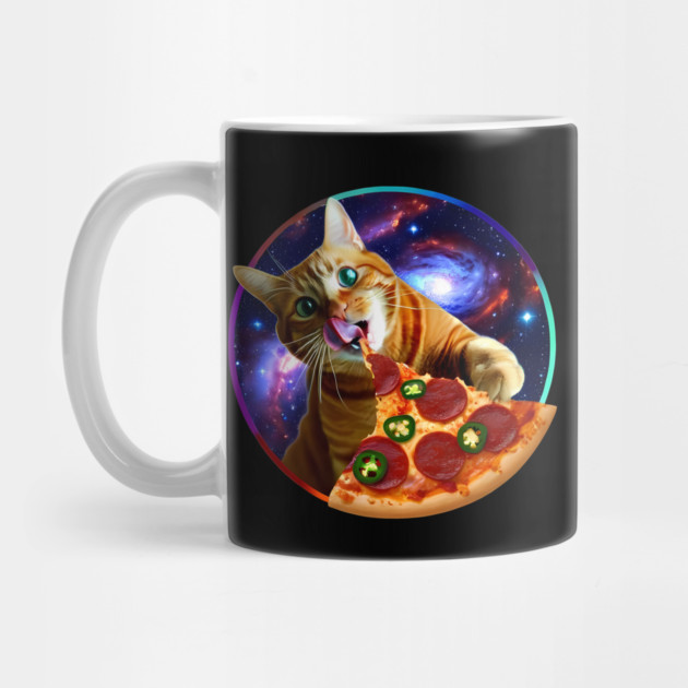 Funny Orange Cat eating Pizza in Space by logiamerch