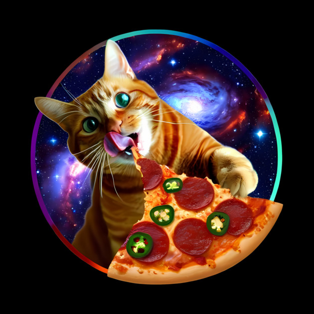Funny Orange Cat eating Pizza in Space by logiamerch