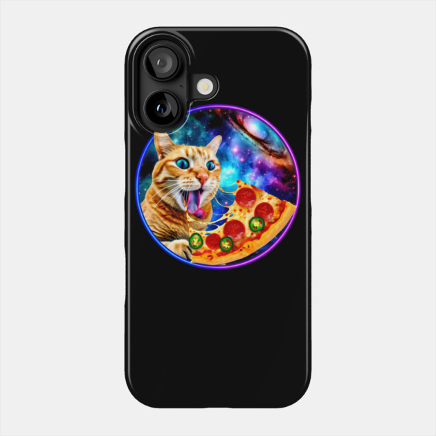 Funny Orange Cat eating Pizza in Space Phone Case by logiamerch