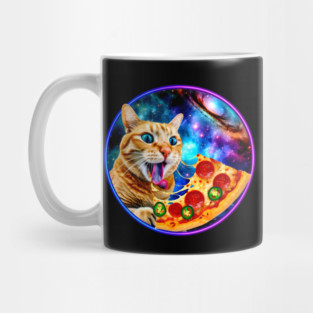 Funny Orange Cat eating Pizza in Space Mug