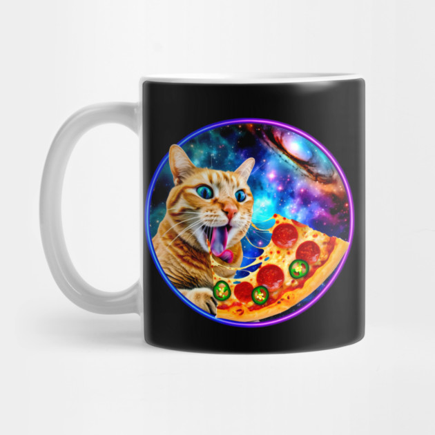 Funny Orange Cat eating Pizza in Space by logiamerch