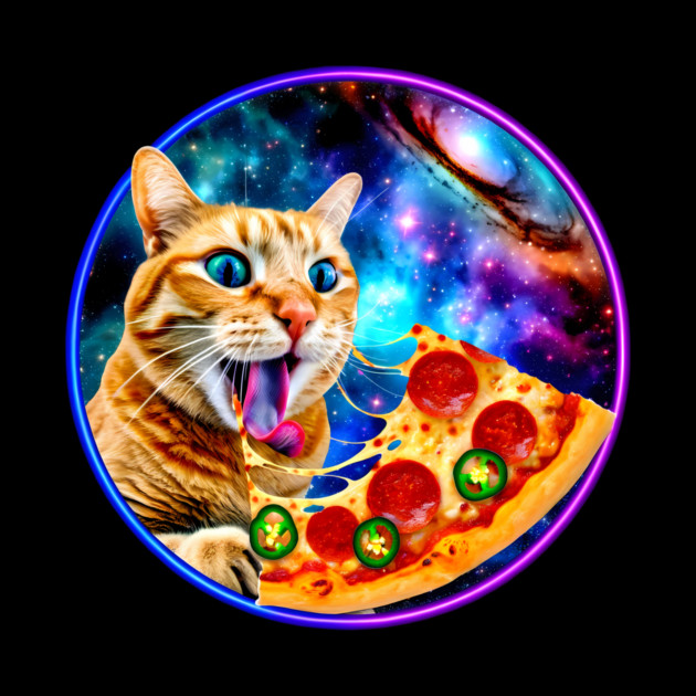 Funny Orange Cat eating Pizza in Space by logiamerch