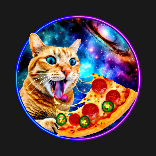 Funny Orange Cat eating Pizza in Space by logiamerch