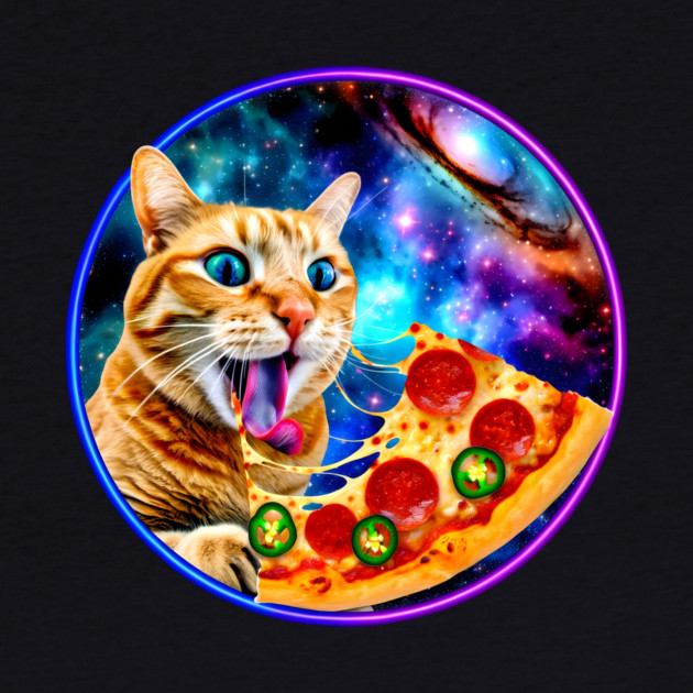 Funny Orange Cat eating Pizza in Space by logiamerch