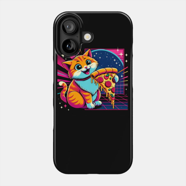 Funny Orange Cat eating Pizza in Space Phone Case by logiamerch