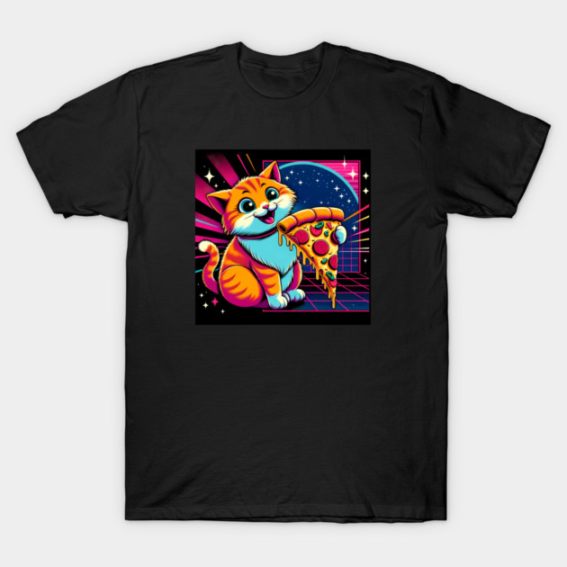 Funny Orange Cat eating Pizza in Space T-Shirt by logiamerch