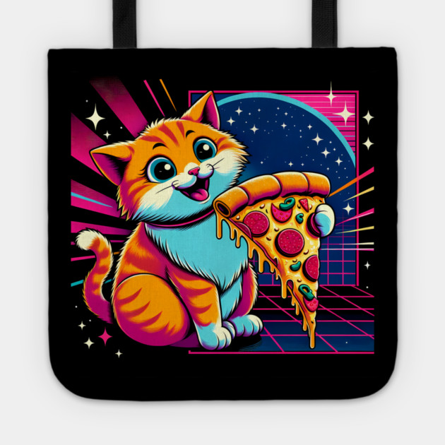 Funny Orange Cat eating Pizza in Space Tote by logiamerch