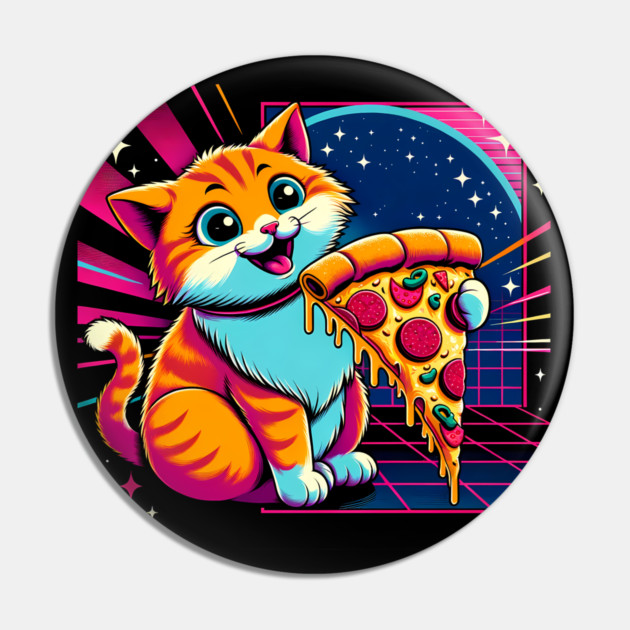 Funny Orange Cat eating Pizza in Space Pin by logiamerch