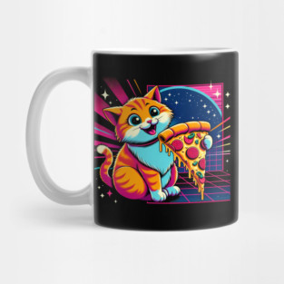 Funny Orange Cat eating Pizza in Space Mug