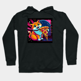 Funny Orange Cat eating Pizza in Space Hoodie