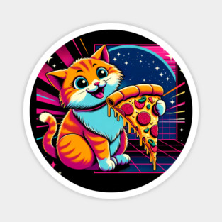 Funny Orange Cat eating Pizza in Space Magnet