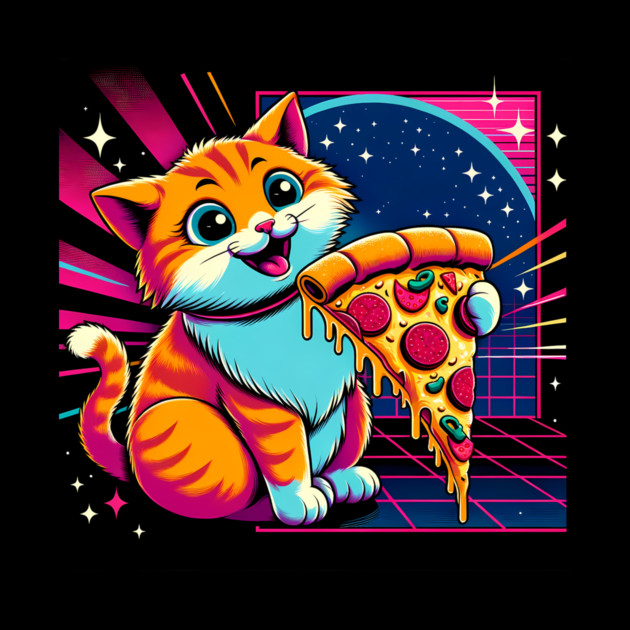 Funny Orange Cat eating Pizza in Space by logiamerch