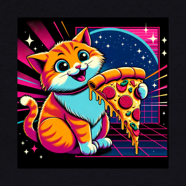 Funny Orange Cat eating Pizza in Space by logiamerch