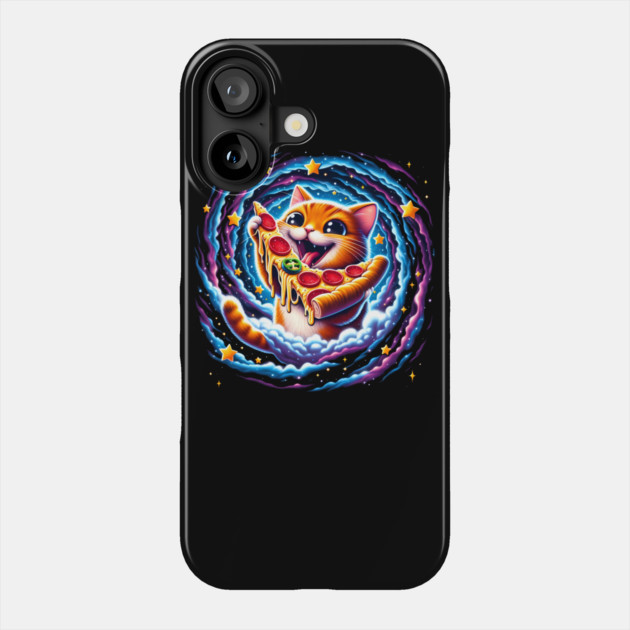 Funny Orange Cat eating Pizza in Space Phone Case by logiamerch