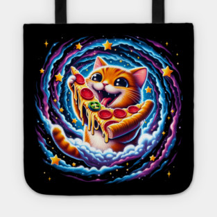 Funny Orange Cat eating Pizza in Space Tote