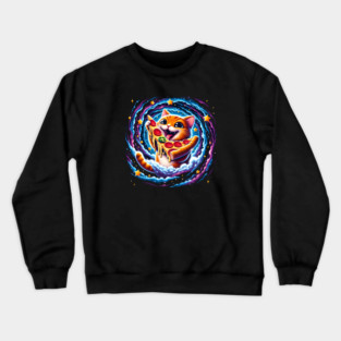 Funny Orange Cat eating Pizza in Space Crewneck Sweatshirt