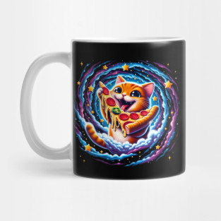 Funny Orange Cat eating Pizza in Space Mug