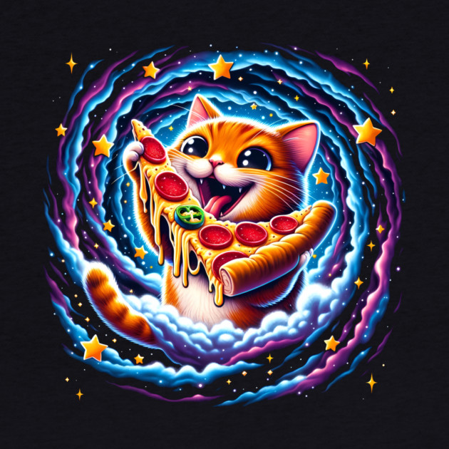 Funny Orange Cat eating Pizza in Space by logiamerch