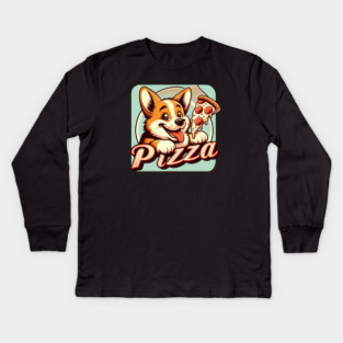 Funny Pizza Cute Corgi Dog Lover Kids Long Sleeve T-Shirt
