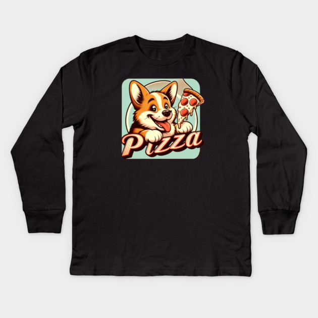 Funny Pizza Cute Corgi Dog Lover Kids Long Sleeve T-Shirt by logiamerch
