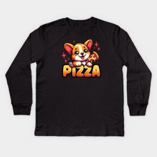 Funny Pizza Cute Corgi Dog Lover Kids Long Sleeve T-Shirt