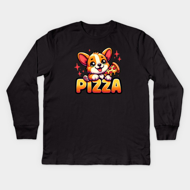 Funny Pizza Cute Corgi Dog Lover Kids Long Sleeve T-Shirt by logiamerch